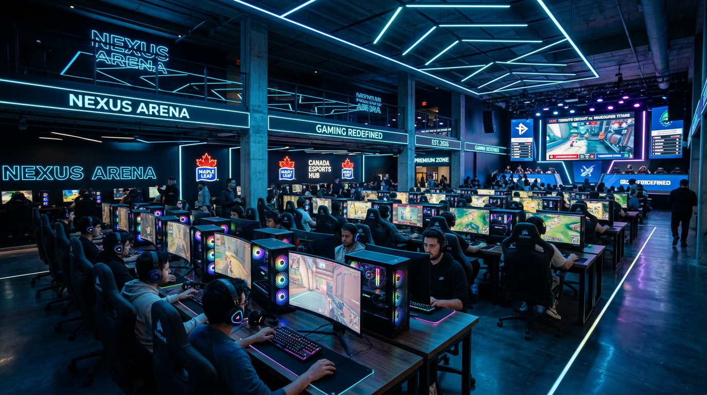 BRENKAV games club main floor with blue neon lighting